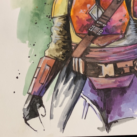 Mandalorian painting original watercolour hand crafted - Picture 3 of 3